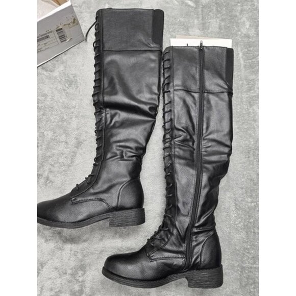 Bamboo Shoes - Bamboo Jagger Boots,  Womens‎ US 6.5,  Black Knee High, Laces